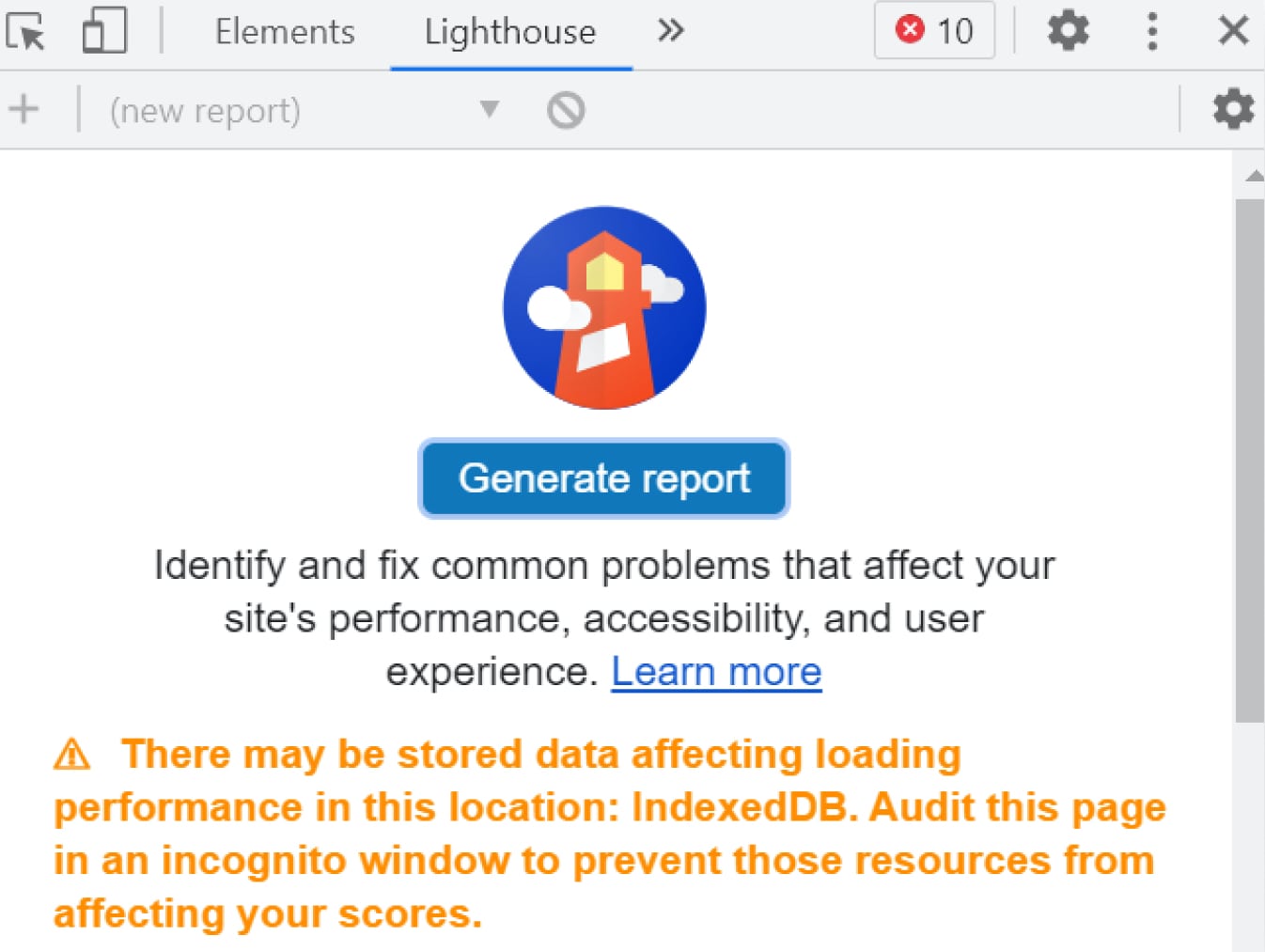 Local start of Lighthouse in the Chrome browser