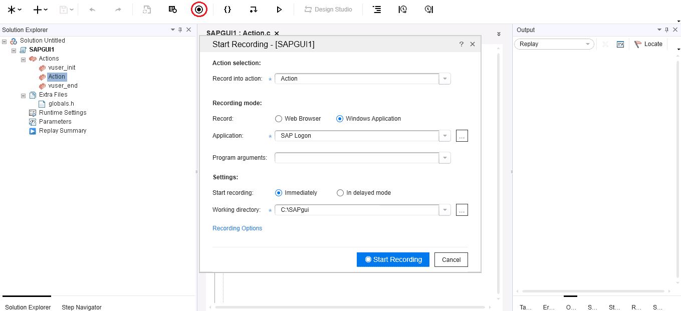 Recording scripts with SAP GUI 2