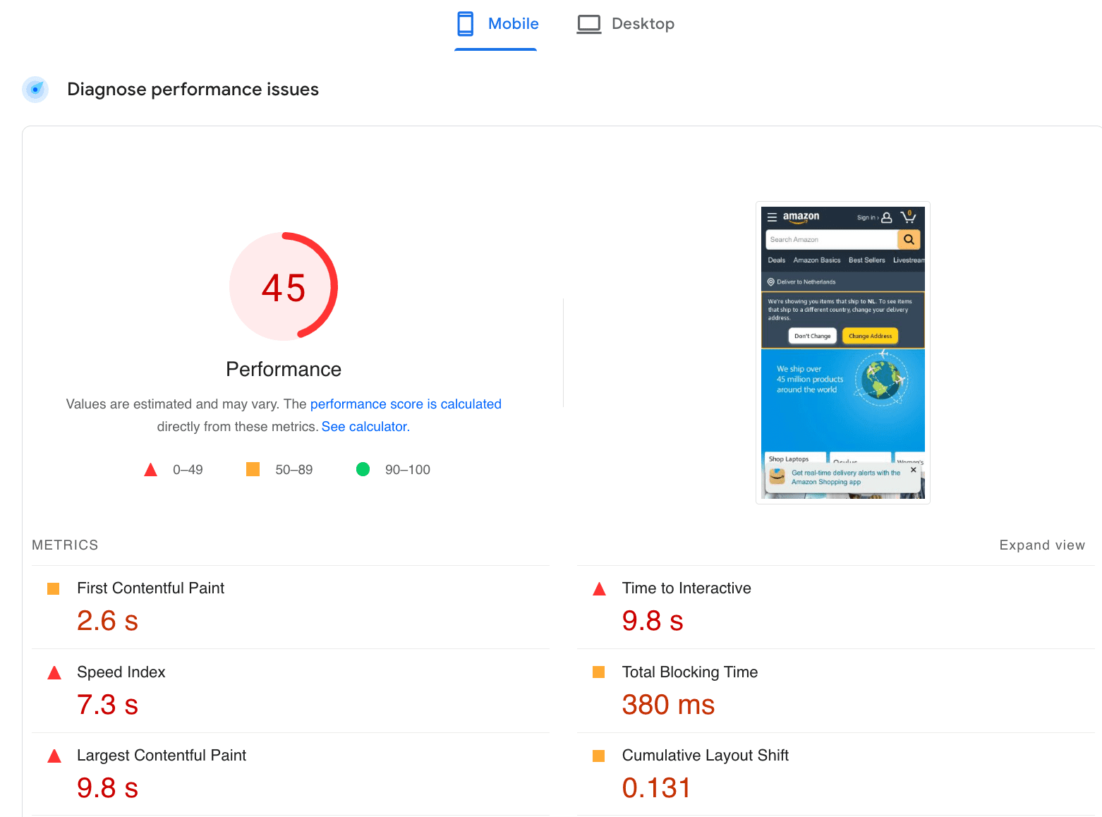 Diagnose performance issues