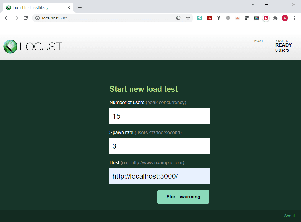 Locust web interface