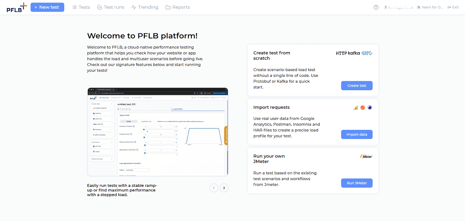 website load testing step 1 sign up
