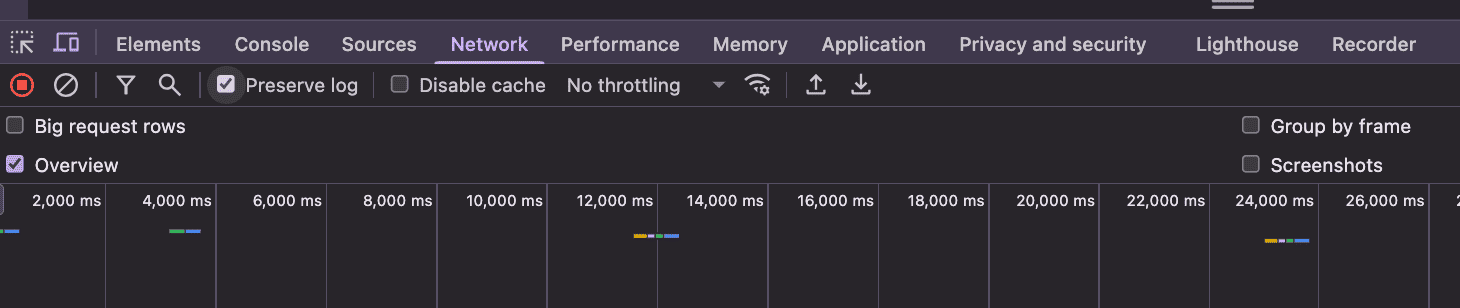 website load testing step 3 2 network preserve log
