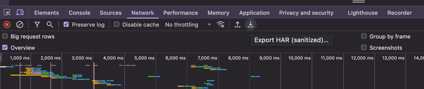 website load testing step 3 3 export har