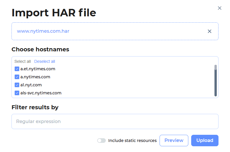 website load testing step 3 4 import har