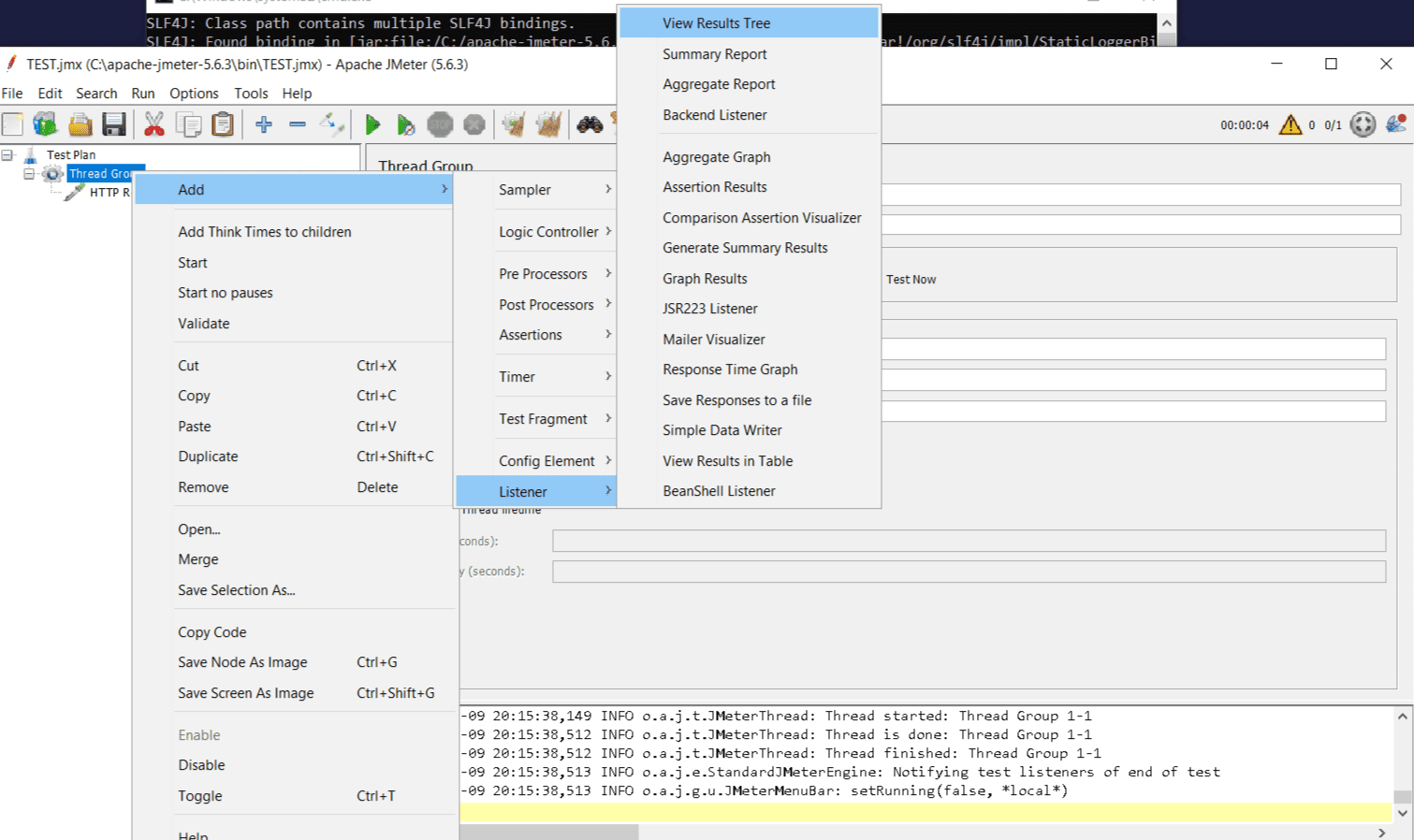 jmeter screen add listeners