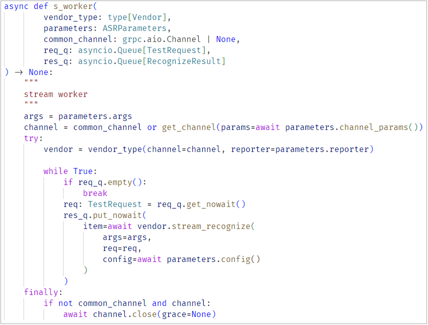 The worker is decoupled from the specific gRPC stub of any given vendor.